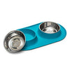 Messy Mutts Double Silicone Dog Feeder with Stainless Bowls (Large Blue)