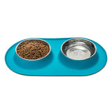 Messy Mutts Double Silicone Dog Feeder with Stainless Bowls (Large Blue)