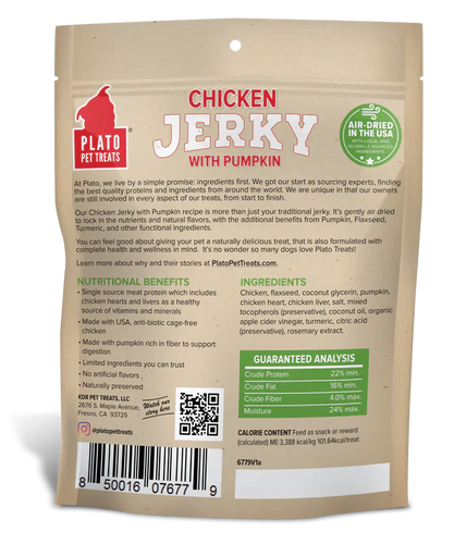 Plato Chicken Jerky with Pumpkin Dog Treats