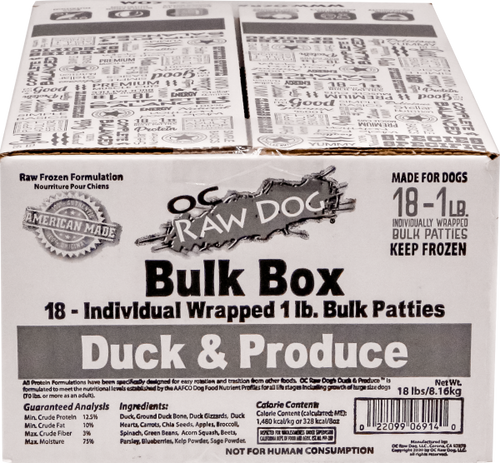 OC Raw Dog Duck & Produce ~ 18# Bulk Box (18 lb)