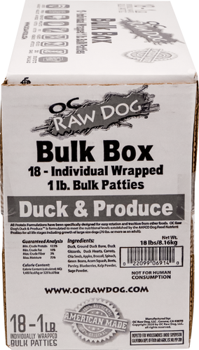 OC Raw Dog Duck & Produce ~ 18# Bulk Box (18 lb)