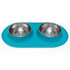 Messy Mutts Double Silicone Dog Feeder with Stainless Bowls (Large Blue)