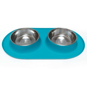 Messy Mutts Double Silicone Dog Feeder with Stainless Bowls (Large Blue)