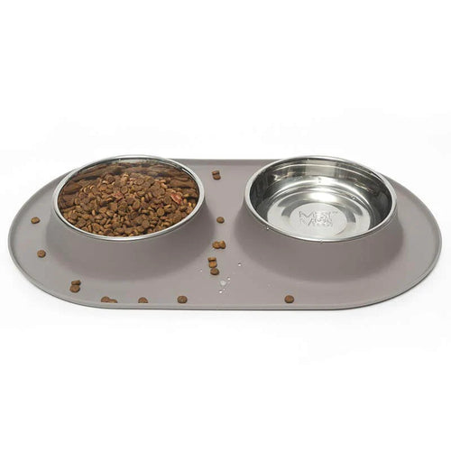 Messy Mutts Double Silicone Dog Feeder with Stainless Bowls (Large Blue)