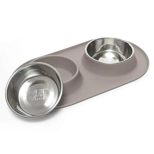 Messy Mutts Double Silicone Dog Feeder with Stainless Bowls (Large Blue)