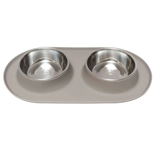 Messy Mutts Double Silicone Dog Feeder with Stainless Bowls (Large Blue)