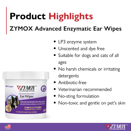 Zymox Advanced Enzymatic Ear Wipes for Cats & Dogs