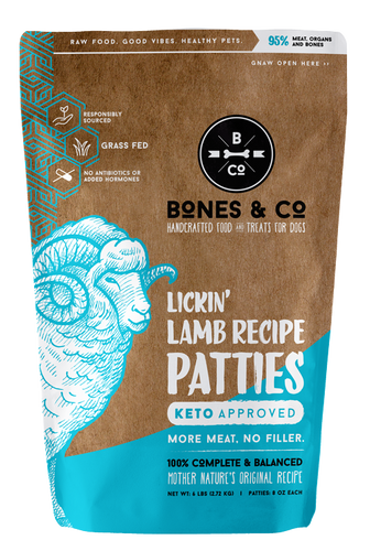 Bones & Co. Lickin' Lamb Recipe Raw Frozen Patties Dog Food