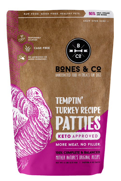 Bones & Co. Temptin' Turkey Recipe Raw Frozen Patties Dog Food